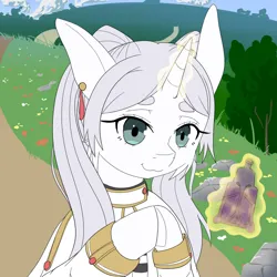 Size: 1000x1000 | Tagged: safe, artist:fajnyziomal, derpibooru import, ponified, pony, unicorn, female, frieren, frieren: beyond journey's end, image, magic, mare, png, solo