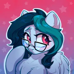 Size: 3000x3000 | Tagged: safe, artist:amishy, derpibooru import, oc, oc:delta vee, unofficial characters only, pegasus, pony, blushing, bust, female, glasses, gradient background, image, jpeg, mare, solo