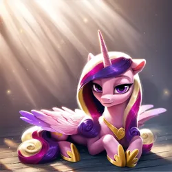 Size: 1024x1024 | Tagged: safe, ai content, derpibooru import, machine learning generated, prompter:maresforever, stable diffusion, princess cadance, alicorn, pony, bedroom eyes, generator:purplesmart.ai, image, looking at you, png