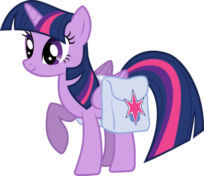 Size: 2862x2469 | Tagged: safe, derpibooru import, edit, vector edit, twilight sparkle, twilight sparkle (alicorn), alicorn, pony, castle creator, folded wings, g4, image, messenger bag, png, raised hoof, simple background, smiling, solo, transparent background, vector, wings