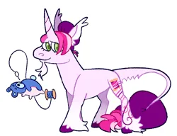Size: 2048x1573 | Tagged: safe, artist:goatpaste, derpibooru import, oc, unofficial characters only, pony, unicorn, horn, image, leonine tail, long description, magical lesbian spawn, offspring, parent:cheerilee, parent:twilight sparkle, parents:cheerilight, png, sewing, simple background, tail, unicorn oc, unshorn fetlocks, white background