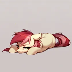 Size: 1024x1024 | Tagged: safe, ai content, derpibooru import, machine learning generated, prompter:doom9454, stable diffusion, roseluck, earth pony, pony, bored, cute, floppy ears, generator:purplesmart.ai, gray background, image, lying down, png, pony pet, rosepet, simple background, solo