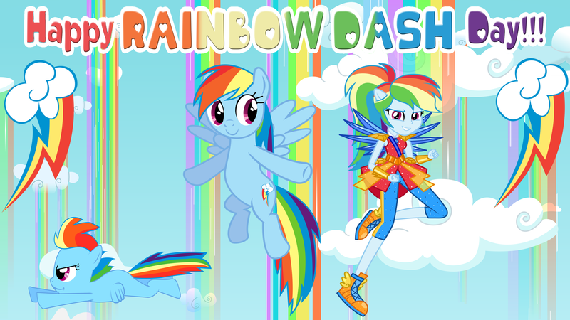 Size: 8000x4500 | Tagged: safe, artist:shieldwingarmorofgod, derpibooru import, rainbow dash, human, pegasus, pony, equestria girls, crystal guardian, cutie mark, female, flying, image, png, rainbow dash day, solo