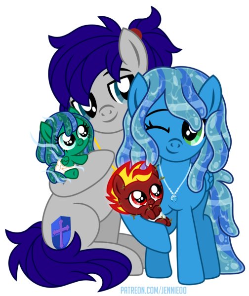 Size: 924x1100 | Tagged: safe, artist:jennieoo, derpibooru import, oc, oc:maverick, oc:ocean soul, oc:scorched earth, oc:stormy gale, earth pony, pegasus, pony, adorable face, baby, baby pony, colt, couple, cute, diaper, family, family photo, female, filly, foal, hug, image, jewelry, lovers, male, mane of fire, mare, necklace, one eye closed, png, show accurate, simple background, smiling, stallion, transparent background, vector, water mane, wink