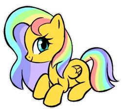 Size: 628x559 | Tagged: safe, artist:kaji-tanii, derpibooru import, oc, oc:rainbow glow, unofficial characters only, pegasus, pony, commissioner:coreypeters163, female, filly, foal, folded wings, image, lying down, png, prone, simple background, solo, transparent background, wings