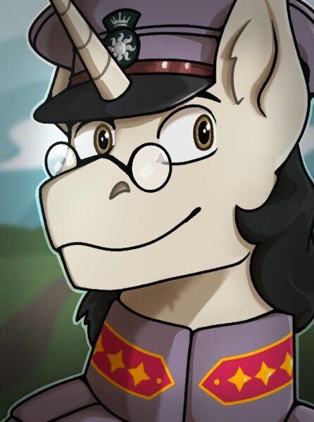 Size: 540x727 | Tagged: safe, artist:blakasmoko, derpibooru import, oc, oc:page turner, unicorn, equestria at war mod, bust, clothes, glasses, horn, image, jpeg, military uniform, portrait, unicorn oc, uniform