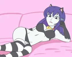 Size: 2048x1640 | Tagged: suggestive, artist:sumin6301, derpibooru import, rarity, human, equestria girls, bell, breasts, busty rarity, cat bell, cat ears, clothes, female, image, jpeg, looking at you, raricat, socks, solo, striped socks