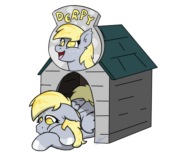 Size: 900x750 | Tagged: safe, artist:aj flame ss6, derpibooru import, derpy hooves, pegasus, pony, cross-eyed, crossed hooves, doghouse, family guy, female, g4, go to your peter house, image, lying down, mare, meme, png, prone, simple background, white background
