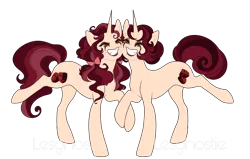 Size: 2600x1651 | Tagged: safe, artist:lesghostie, derpibooru import, oc, oc:dipsy flam, oc:tinky flam, unofficial characters only, pony, unicorn, crack ship offspring, duo, duo female, female, grin, image, lipstick, mare, offspring, parent:flam, parent:sapphire shores, png, siblings, simple background, sisters, smiling, transparent background