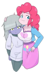 Size: 1447x2354 | Tagged: safe, artist:batipin, derpibooru import, limestone pie, pinkie pie, human, equestria girls, :3, breast squish, breasts, busty pinkie pie, duo, duo female, equestria girls-ified, female, g4, hug, image, limestone pie is not amused, png, siblings, simple background, sisters, squishy cheeks, transparent background, unamused