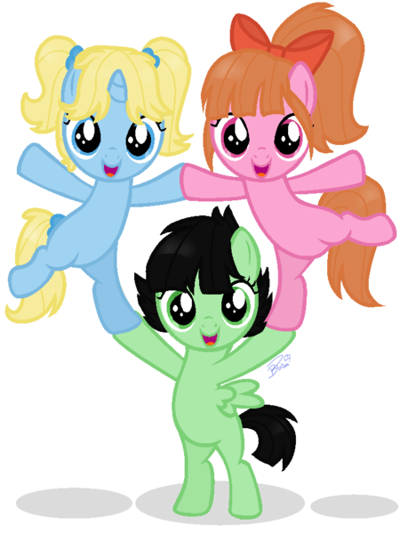 Size: 715x954 | Tagged: safe, artist:brushprism, derpibooru import, ponified, earth pony, pegasus, pony, unicorn, blossom (powerpuff girls), bubbles (powerpuff girls), buttercup (powerpuff girls), crossover, female, filly, foal, image, png, simple background, the powerpuff girls, transparent background, trio, trio female, vector