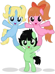 Size: 715x954 | Tagged: safe, artist:brushprism, derpibooru import, ponified, earth pony, pegasus, pony, unicorn, blossom (powerpuff girls), bubbles (powerpuff girls), buttercup (powerpuff girls), crossover, female, filly, foal, image, png, simple background, the powerpuff girls, transparent background, trio, trio female, vector