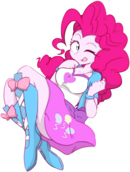Size: 1382x1821 | Tagged: safe, artist:akainu_pony, derpibooru import, edit, editor:itsmgh1203, pinkie pie, human, equestria girls, background removed, boots, bracelet, breasts, busty pinkie pie, clothes, cute, diapinkes, female, g4, image, jewelry, moe, one eye closed, open mouth, open smile, png, reasonably sized breasts, schrödinger's pantsu, shoes, simple background, skirt, skirt lift, smiling, solo, thighs, transparent background, wink