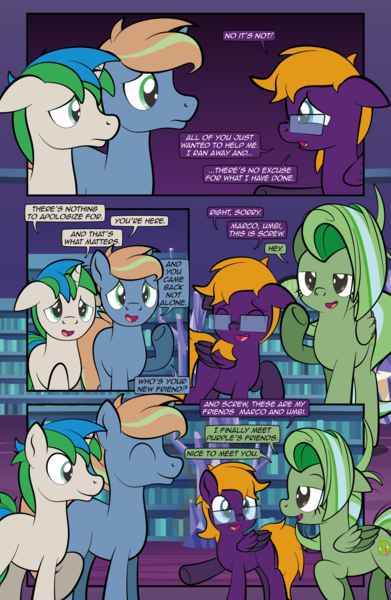 Size: 1920x2948 | Tagged: safe, artist:alexdti, derpibooru import, oc, oc:brainstorm (alexdti), oc:purple creativity, oc:screwpine caprice, oc:star logic, unofficial characters only, pegasus, pony, unicorn, comic:quest for friendship retold, female, image, male, mare, png, stallion