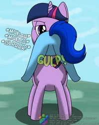 Size: 2392x3000 | Tagged: suggestive, derpibooru import, twilight sparkle, oc, oc:blue thunder, alicorn, eating, gulp, high res, image, png, vore