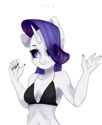 Size: 3473x4266 | Tagged: suggestive, artist:flea, derpibooru import, rarity, anthro, unicorn, bra, breasts, busty rarity, butt, clothes, female, g4, half body, high res, image, png, rearity, signature, solo, underwear