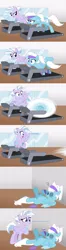 Size: 5262x19800 | Tagged: safe, artist:feather_bloom, derpibooru import, oc, oc:featherbloom, oc:silver haze, pegasus, pony, comic, detailed background, dizzy, ear piercing, earring, exercise, image, jewelry, messy mane, piercing, png, running, spinning, sweatband, treadmill, tripping