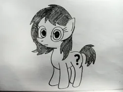 Size: 4160x3120 | Tagged: safe, artist:dhm, derpibooru import, oc, oc:anonfilly, pony, blank stare, cute, female, filly, image, jpeg, monochrome, sketch, solo, thousand yard stare, traditional art
