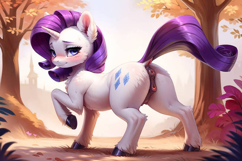 Size: 1095x730 | Tagged: source needed, explicit, ai content, derpibooru import, machine learning generated, rarity, pony, unicorn, anus, blushing, butt, chest fluff, clitoris, crotchboobs, dock, female, fetlock tuft, image, jpeg, looking at you, nudity, ponut, raised leg, rearity, solo, solo female, sweat, tail, teats, vulva, vulvar winking
