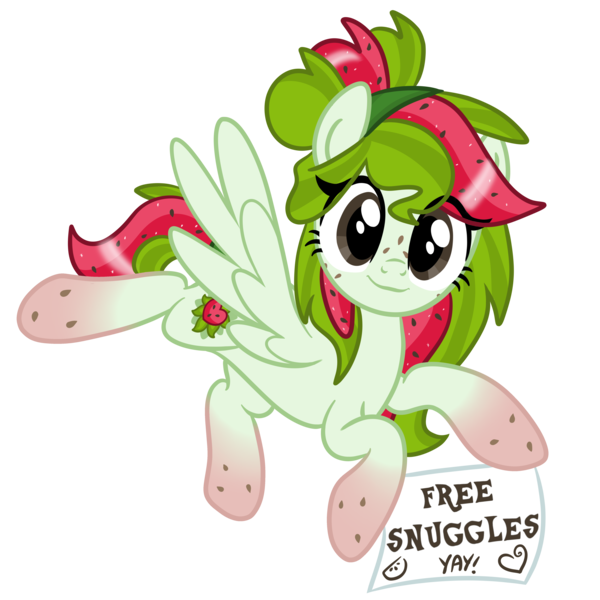 Size: 5280x5280 | Tagged: safe, artist:sjart117, derpibooru import, oc, oc:watermelana, unofficial characters only, pegasus, pony, derpibooru community collaboration, 2024 community collab, cute, derpibooru exclusive, female, flying, freckles, free hugs, gradient hooves, image, looking at you, magnetic hooves, mare, png, sign, simple background, solo, transparent background, yay