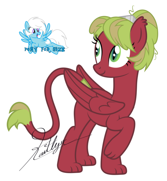 Size: 5000x5416 | Tagged: safe, artist:kaitykat117, derpibooru import, oc, oc:featherbloom, oc:mau(kaitykat), pegasus, sphinx, base used, flying, heterochromia, image, png, raised leg, simple background, size comparison, smiling, transparent background, vector