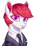 Size: 1200x1500 | Tagged: safe, artist:mr.catfish, derpibooru import, earth pony, equestria at war mod, clothes, ear fluff, eaw redux, female, image, jacket, light skin, looking at you, necktie, png, purple eyes, red mane, shirt, simple background, solo, transparent background