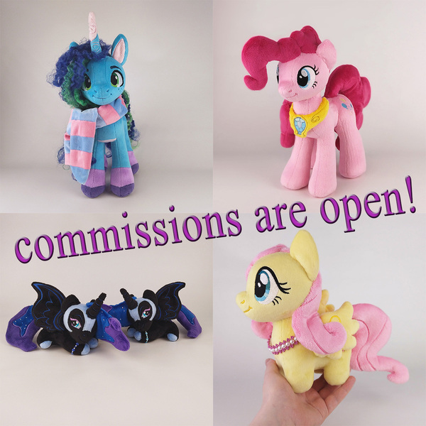 Size: 1200x1200 | Tagged: safe, artist:larsen toys, derpibooru import, applejack, fluttershy, nightmare moon, pinkie pie, princess luna, rainbow dash, rarity, twilight sparkle, alicorn, earth pony, human, original species, pegasus, plush pony, pony, unicorn, accessory, advertisement, chibi, clothes, commission, commission example, commission info, commission open, image, jpeg, mane six, photo, plushie, scarf