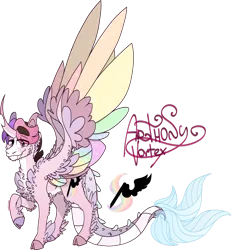 Size: 1600x1733 | Tagged: safe, artist:mrufka69, derpibooru import, oc, oc:arthony vortex, draconequus, colored wings, image, male, multicolored wings, png, simple background, solo, transparent background, wings