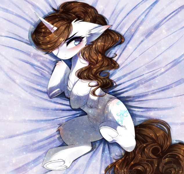 Size: 4189x3965 | Tagged: safe, artist:krissstudios, derpibooru import, oc, oc:daisy bluefield, unofficial characters only, pony, unicorn, absurd file size, absurd resolution, belly, belly fluff, blushing, chest fluff, female, floppy ears, hair over one eye, heart, heart eyes, image, lying down, mare, on back, png, solo, underhoof, wingding eyes