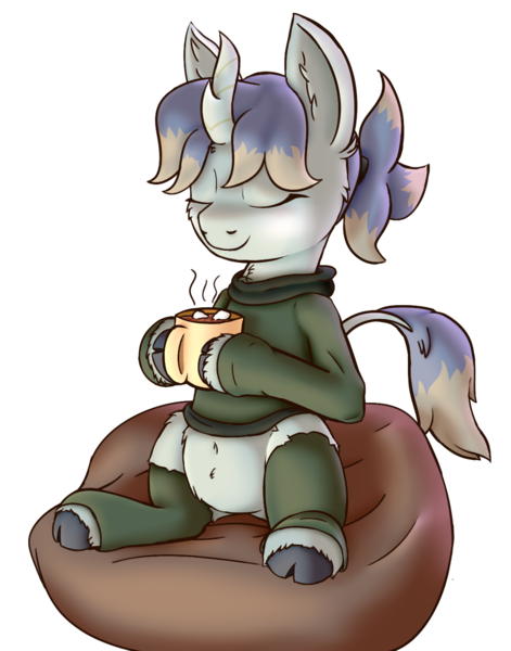 Size: 1100x1400 | Tagged: safe, artist:xppp1n, derpibooru import, oc, unofficial characters only, kirin, pony, beanbag chair, chocolate, female, food, hot chocolate, image, kirin oc, mare, png, simple background, solo, transparent background