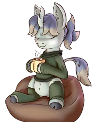 Size: 1100x1400 | Tagged: safe, artist:xppp1n, derpibooru import, oc, unofficial characters only, kirin, pony, beanbag chair, chocolate, female, food, hot chocolate, image, kirin oc, mare, png, simple background, solo, transparent background