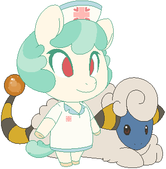 Size: 330x335 | Tagged: safe, artist:asknursenimble, derpibooru import, oc, oc:nurse nimble, anthro, mareep, animal crossing, chibi, image, png, pokémon, pokémon x and y, tumblr:ask nurse nimble