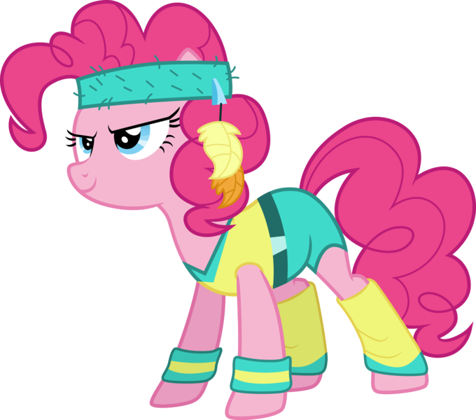 Size: 3400x3000 | Tagged: safe, artist:cloudy glow, derpibooru import, pinkie pie, earth pony, .ai available, female, g4, image, png, simple background, smiling, solo, transparent background, vector, workout outfit