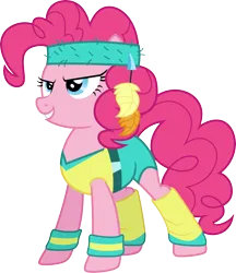 Size: 3000x3475 | Tagged: safe, artist:cloudy glow, derpibooru import, pinkie pie, earth pony, pony, .ai available, female, g4, image, png, simple background, smiling, solo, transparent background, vector, workout outfit