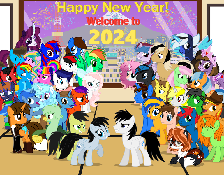 Size: 10000x7805 | Tagged: safe, artist:creedyboy124, derpibooru import, oc, oc:andrew, oc:braden, oc:chloe park, oc:ej, oc:firey ratchet, oc:flare spark, oc:ghost pony, oc:grapefruit face, oc:gregory griffin, oc:jade harmony, oc:jemimasparkle, oc:lightning bass, oc:lola, oc:mickey motion, oc:miguel, oc:oliver featherwing, oc:princess kincade, oc:quoterific, oc:rainbow sparkle, oc:red arrow, oc:sadie park, oc:shane park, oc:sharp stars, oc:shield wing, oc:star armour, oc:stephen (stephen-fisher), oc:sunlight mist, oc:sweetheart, oc:thunder dancer, oc:train track, alicorn, earth pony, pegasus, unicorn, alicorn oc, female, happy new year, happy new year 2024, holiday, horn, image, male, png, wings