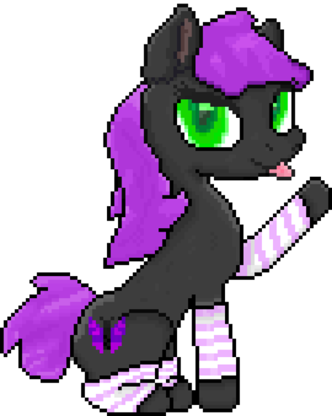 Size: 900x1130 | Tagged: safe, artist:kilgorio, derpibooru import, oc, oc:lucy violetmane, unofficial characters only, earth pony, pony, derpibooru community collaboration, 2024 community collab, :p, aseprite, boop, clothes, crossdressing, cute, derpibooru exclusive, eyelashes, eyeshadow, femboy, full body, green eyes, image, looking at you, makeup, male, pixel art, png, pony ears, purple hair, purple mane, purple tail, simple background, smiling, socks, solo, stallion, striped socks, tail, tongue out, transparent background