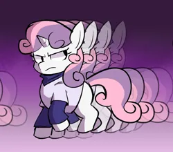 Size: 1034x911 | Tagged: source needed, safe, artist:enfoke, derpibooru import, sweetie belle, pony, unicorn, blank flank, female, filly, foal, gradient background, hunter x hunter, image, killua zoldyck, png, solo