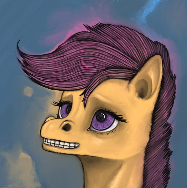 Size: 4067x4089 | Tagged: safe, artist:ptichnick, derpibooru import, scootaloo, pegasus, pony, bust, female, g4, image, jpeg, mare, portrait, smiling, solo, teeth