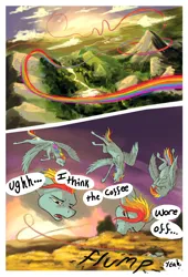 Size: 2107x3100 | Tagged: safe, artist:seventozen, derpibooru import, rainbow dash, pony, comic:the problem of parthus, flying, image, jpeg, rainbow trail