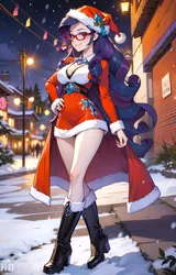 Size: 1536x2407 | Tagged: safe, ai content, derpibooru import, machine learning generated, rarity, human, christmas, g4, generator:seaart.ai, hat, holiday, humanized, image, png, prompter:neondash, santa hat