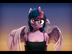 Size: 7200x5400 | Tagged: safe, artist:imafutureguitarhero, derpibooru import, sci-twi, twilight sparkle, twilight sparkle (alicorn), alicorn, anthro, pony, 3d, :o, absurd resolution, alicornified, arm fluff, arm freckles, black bars, boob freckles, bra, bra strap, breast fluff, breasts, bust, cheek fluff, chest fluff, chest freckles, chromatic aberration, cleavage, cleavage fluff, clothes, colored eyebrows, colored eyelashes, colored wings, crooked glasses, cross-eyed, cute, daaaaaaaaaaaw, dork, ear fluff, ear freckles, evening gloves, feather, female, film grain, fishnet clothing, fishnet pantyhose, floppy ears, fluffy, fluffy hair, fluffy mane, freckles, fur, glasses, gloves, horn, image, jpeg, long gloves, mare, multicolored hair, multicolored mane, neck fluff, nose wrinkle, one ear down, open mouth, paintover, partially open wings, race swap, revamped anthros, revamped ponies, sci-twilicorn, shoulder fluff, shoulder freckles, signature, solo, source filmmaker, tube top, twiabetes, two toned wings, underwear, wall of tags, wing fluff, wing freckles, wings