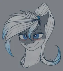 Size: 530x600 | Tagged: safe, artist:stray prey, derpibooru import, oc, oc:lacera viscera, unofficial characters only, original species, pony, shark, shark pony, blushing, bust, gray background, image, png, portrait, simple background, solo