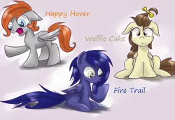 Size: 1280x873 | Tagged: safe, artist:redheadfly, derpibooru import, pound cake, oc, oc:blazing sky, oc:lucky fly, pony, angel cake, colt, female, filly, foal, image, jpeg, male, rule 63, tumblr:ask-adultscootaloo