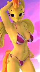 Size: 1080x1920 | Tagged: suggestive, artist:glitchwithahat, ponerpics import, spitfire, anthro, 3d, bikini, breasts, clothes, female, image, jpeg, swimsuit