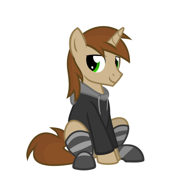 Size: 1501x1501 | Tagged: safe, artist:the smiling pony, derpibooru import, oc, oc:caramel sweet, unofficial characters only, pegasus, pony, .svg available, clothes, grin, hoodie, image, looking at you, png, simple background, sitting, smiling, socks, solo, striped socks, transparent background, vector