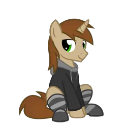Size: 1501x1501 | Tagged: safe, artist:the smiling pony, derpibooru import, oc, oc:caramel sweet, unofficial characters only, pegasus, pony, .svg available, clothes, grin, hoodie, image, looking at you, png, simple background, sitting, smiling, socks, solo, striped socks, transparent background, vector