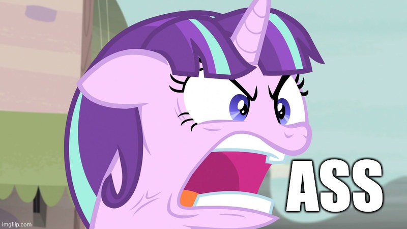 Size: 800x450 | Tagged: safe, artist:professorventurer, derpibooru import, edit, edited screencap, screencap, starlight glimmer, pony, unicorn, caption, image, jpeg, no context, open mouth, ragelight glimmer, text, vulgar