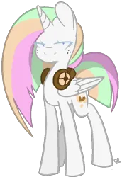 Size: 582x848 | Tagged: safe, derpibooru import, oc, oc:cocoa beatz, unofficial characters only, alicorn, pony, :|, alicorn oc, commission, female, folded wings, freckles, headphones, horn, image, lidded eyes, mare, png, solo, standing, wings