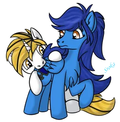 Size: 2157x2190 | Tagged: safe, artist:sroka001, derpibooru import, oc, oc:amber steel, oc:srok, pegasus, pony, unicorn, biting, duo, image, png