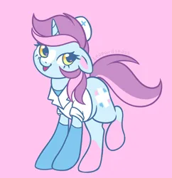 Size: 3000x3100 | Tagged: safe, artist:leopardsnaps, derpibooru import, oc, oc:bright hope, unofficial characters only, pony, unicorn, :d, blaze (coat marking), clothes, coat, coat markings, facial markings, hat, image, lab coat, multicolored hair, nurse, nurse hat, nurse outfit, open mouth, open smile, png, raised hoof, smiling, socks, socks (coat marking), solo